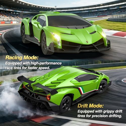 Axirata 1:24 Scale Lamborghini Remote Control Car Lambo Toy Car（Green） | Lamborghini Toy Car Officially Licensed 25KM/H Fast RC Drift Car with LED Light 2.4GHz Race Cars for Boys Girls Birthday Gift