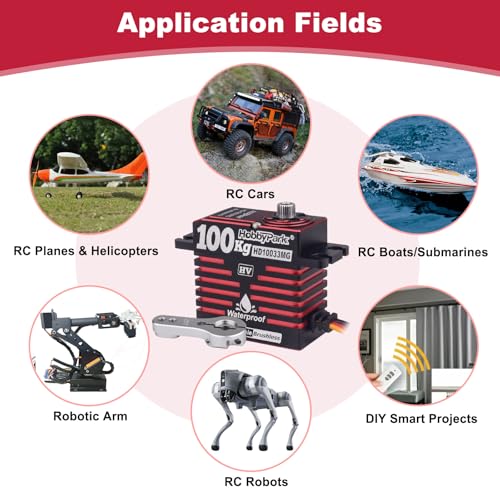 HobbyPark Waterproof 1380oz-in 100KG Servo 16.8V HV Servo High Torque Servo Brushless Motor Full Metal Gear RC Servo Programmable for 1/8 1/10 RC Crawler Truck RC Car Buggy Robotic Control Angle 180°