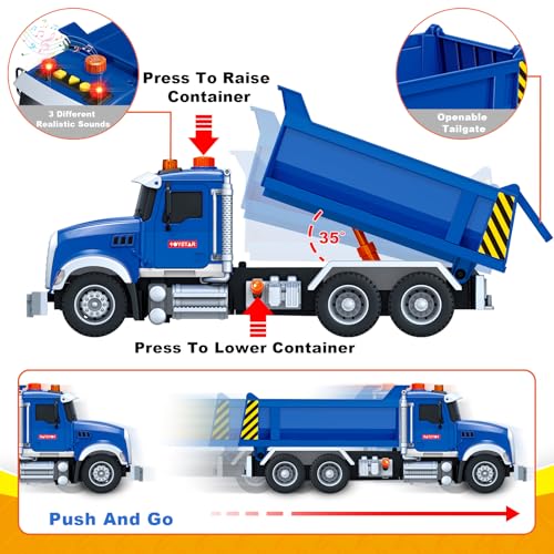 Bstoyder Kids Toys for 3 4 5 6 7 8 Years Old Boys, Large Dump Truck Toy with Lights, Sounds, Blue Toddler Friction Powered Truck Vehicle Toy for Boys Girls Birthday Gifts - style: Dump Truck
