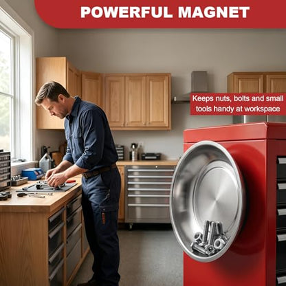 3PCS Magnetic Parts Tray, Stainless Steel Thickened Tray Set with Extra Strong Magnet, Heavy Duty Metal Parts Holder for Screws Nuts Bolts Washers Pins, Car Accessories (Tray & Bowl) - color: Tray & Bowl