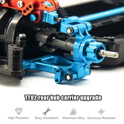 Front Rear Knuckle Arm Steering Cup Hub Aluminum Front Steering Knuckles Arm and Rear Hub Carriers Set for Tamiya TT02 (TT-02) RC Car – CNC Machined Upgrade Parts - color: Blue