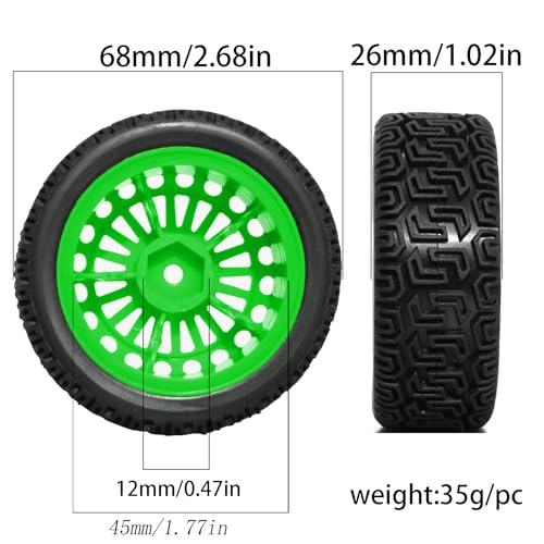 1/10 RC On-Road tires 68mm Rally Car Tire and Plastic Wheels 12mm Hex good drifting power for 1/10 RC On-Road Touring Drift Car HPI Kyosho FAZER MK2 HSP Tamiya XV01 TT01%t054+1 (Green) - color: Green