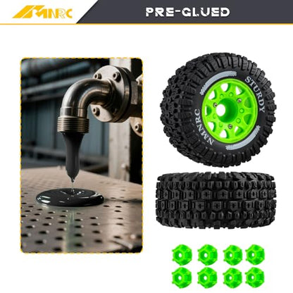 Pre-Glued Plastic RC Wheels and Tires 12MM 14MM 17MM Hex Compatible with Arrma Axial RC4WD Redcat Slash 2WD 4X4 Senton Short Course Truck Upgrades Part Green - color: Green