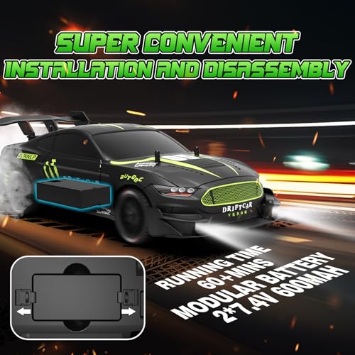 1/16 RC Drift Car 2.4Ghz 4WD Remote Control Cars with Spray & Led Lights 1/28 Scale Gesture Sensing RC Stunt Cars Toys for 6-12 Years Old Boys Girls