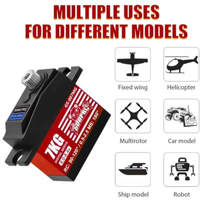 GOUPRC 7KG Micro RC Servo for 1/14 1/16 RC Car Boat DIY Robot, High Torque Medium-Aluminum Digital Servo of Metal Steel Gears with 25T Servo Horn Upgrade Servo Parts - style: 7KG Red