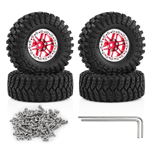 1.3" Wheels and Tires 70mm (2.76in) for SCX24 TRX4M 1/18 1/24 RC Crawler Upgrade Parts (Red, 4Pcs) - color: Red-3