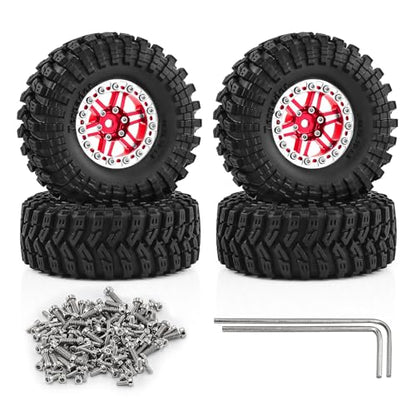 1.3" Wheels and Tires 70mm (2.76in) for SCX24 TRX4M 1/18 1/24 RC Crawler Upgrade Parts (Red, 4Pcs) - color: Red-3