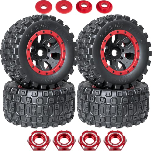 MX43 RC Wheels and Tires Truck Tires for 1/5 KRATON 8S EXB AVC 4X4 RTR,1/5 Outcast 8S EXB AVC 4X4 RTR,1/5 X-MAXX 8S,Pro-line Racing Badlands Tires w/Wheel Hex,4PCS,Red - color: Red(4pcs)