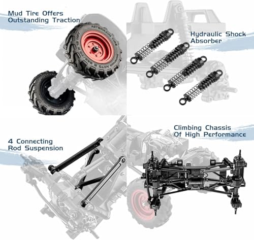 FMS FCX24S Power Wagon S 1/24 RC Crawler, Brushed 4x4 RTR Rock Crawler with Portal axle, 2-Speed Transmission, PC Hard Body – RC Car for Adults and Gift - color: Red