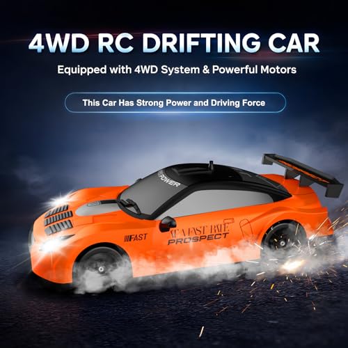 Remote Control Car RC Drift Car 2.4GHz 1:24 Scale 4WD 15KM/H High Speed Model Vehicle with LED Lights Drifting Tire Racing Sport Toy Car for Adults Boys Girls Kids Gift - color: I-orange