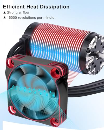 2Pcs 16000RPM RC Motor Cooling Fan Fit for 1/6 1/5 RC Car 40MM 8.5V ESC Brushless Heatsink Fans, 56mm 56mm 58mm Diameter, Red Black