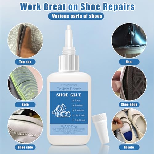 50g Shoe Glue with Nozzles, Clear Quick Dry Waterproof Shoe Repair Glue Strength Adhesive Super Glue Repair for Boots Sneakers Heels Hiking Shoes Leathers Handbags Sandals Rubber Soles - style: 50g Shoe Glue