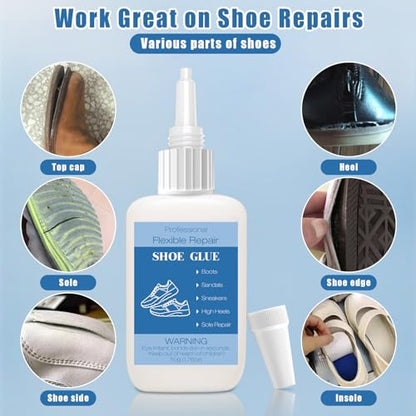 50g Shoe Glue with Nozzles, Clear Quick Dry Waterproof Shoe Repair Glue Strength Adhesive Super Glue Repair for Boots Sneakers Heels Hiking Shoes Leathers Handbags Sandals Rubber Soles - style: 50g Shoe Glue