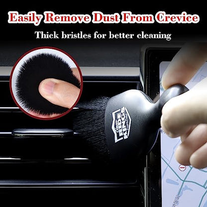Car Interior Detailing Brush - Black | Sweeps dust from auto vents, dash & buttons. Soft bristles with cover. Ideal cleaning supply gift for men and women. - color: Black
