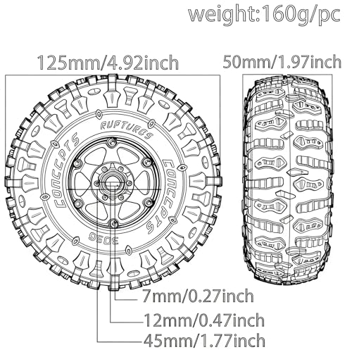 STMU 1.9 S5 Mud Tires Set Offset -10mm Beadlock Wheel Rim for 1/10 RC Crawler Car Axial SCX10 SCX10 II SCX10 III 90046 UTB18 TRX4 SCX10 Pro AXI03007 TRX6 Gen7/8 D90 VS4-10 MST CFX RC (Black)