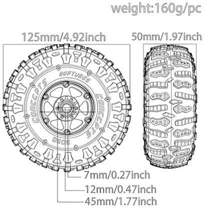 STMU 1.9 S5 Mud Tires Set Offset -10mm Beadlock Wheel Rim for 1/10 RC Crawler Car Axial SCX10 SCX10 II SCX10 III 90046 UTB18 TRX4 SCX10 Pro AXI03007 TRX6 Gen7/8 D90 VS4-10 MST CFX RC (Black)