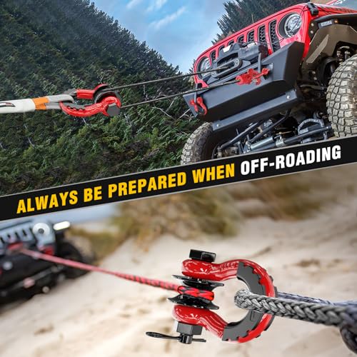 Nilight 3/4" D-Ring Shackle with Snatch Block, Heavy Duty Recovery Set | 9,500 lbs WLL, Winch Pulley, Fits Synthetic Rope & Steel Cable, Truck, Jeep, ATV, UTV, 2-Piece Kit, Red - color: Red 3/4" w/Towing Pulley 2 Pack, size: 3/4 inch