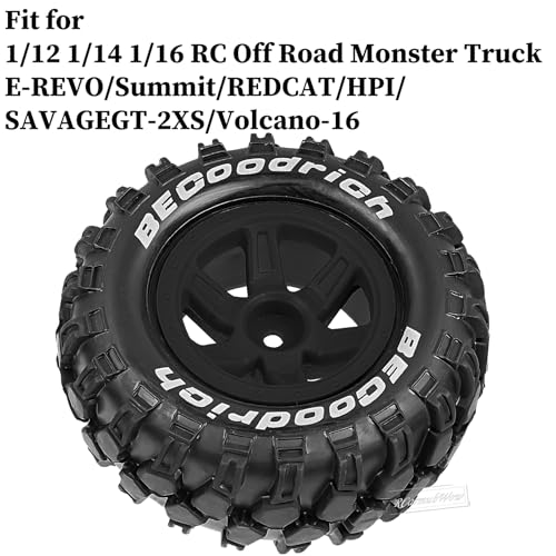 RC Wheels and Tires Off-Road Buggy Tires for 1/12 1/14 1/16 RC Off Road Monster Truck E-REVO Summit REDCAT HPI SAVAGEGT-2XS Volcano-16,1/12 1/14 1/16 Wheels Tires Set Pre-glued,Black - color: Black(4pcs)