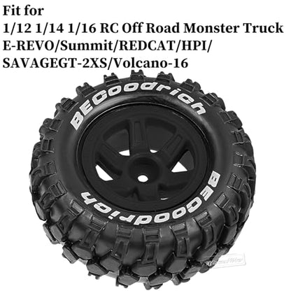 RC Wheels and Tires Off-Road Buggy Tires for 1/12 1/14 1/16 RC Off Road Monster Truck E-REVO Summit REDCAT HPI SAVAGEGT-2XS Volcano-16,1/12 1/14 1/16 Wheels Tires Set Pre-glued,Black - color: Black(4pcs)