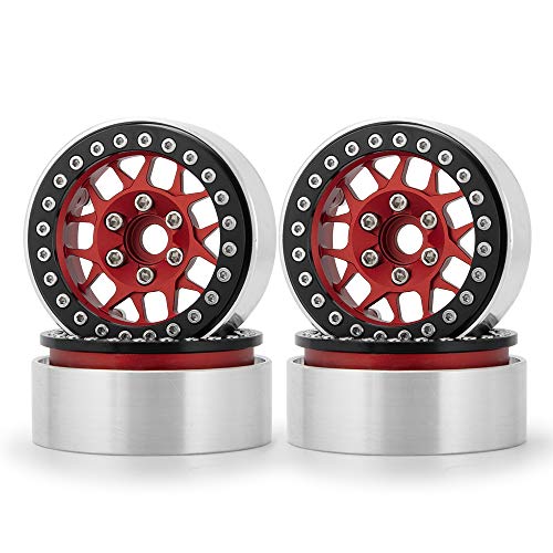 MOHERO Aluminum 1.9'' Alloy Beadlock Wheel Rims for 1/10 RC Axial SCX10 SCX10-II SCX10-III TRX4 CC01 D90 TRX4 Crawler Car Pack of 4 (Red+Black) - color: Red+black