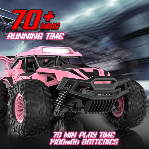 BLUEJAY Remote Control Car, 2.4GHz High Speed 33KM/H RC Cars Toys | 1:12 Monster RC Truck Off Road with LED Headlight and Rechargeable Battery Gifts for Adults Boys 8-12 - color: Pink