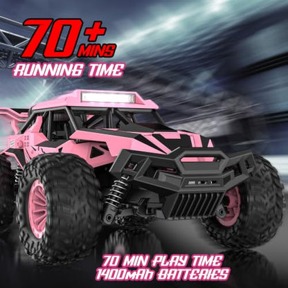BLUEJAY Remote Control Car, 2.4GHz High Speed 33KM/H RC Cars Toys | 1:12 Monster RC Truck Off Road with LED Headlight and Rechargeable Battery Gifts for Adults Boys 8-12 - color: Pink
