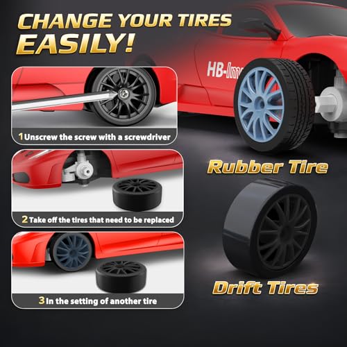 Remote Control Car RC Drift Car 2.4GHz 1:24 Scale 4WD 15KM/H High Speed Model Vehicle with LED Lights Drifting Tire Racing Sport Toy Car for Adults Boys Girls Kids Gift - color: D-red