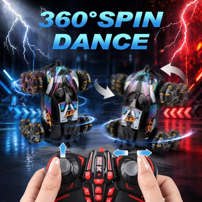 8-Wheel Drift Cars with Mist Spray, Gesture Sensing RC Stunt Car | 360° Rotation, Double-Sided Driving, LED Lights, All Terrain Off-Road Toy Gift for Kids Ages 6-12 - color: 8-wheel
