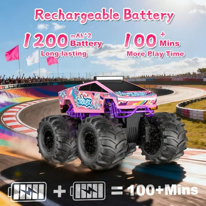 Remote Control Car for Girls,1:18 Pink Monster Truck Toys Amphibious RC Cars, 2.4 GHz Waterproof RC Trucks, 4WD All Terrain Off-Road Pickup, Girls Toys for 6-12 Year Old Kids Christmas Birthday Gifts - color: Light Pink