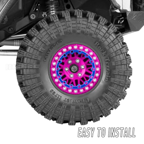 RC 1.9 Wheel Rims for 1/10 SCX10 SCX10 II 90046 SCX10 III AXI03007 SCX10 Pro TRX4 TRX6 Gen7/8 D90 VS4-10 MST CFX RC Crawler Car,4pcs Aluminum 1.9 Wheel Rims,Pink - color: Pink - (Rims)