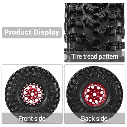 1.9" Beadlock Aluminum Wheels and 120mm Soft Rubber Tires | for SCX10 TRX4 1/10 RC, 12mm Hex, 0mm Offset, with Foam Inserts, RC Crawler Upgrade Parts (Red-2) - color: Red-2