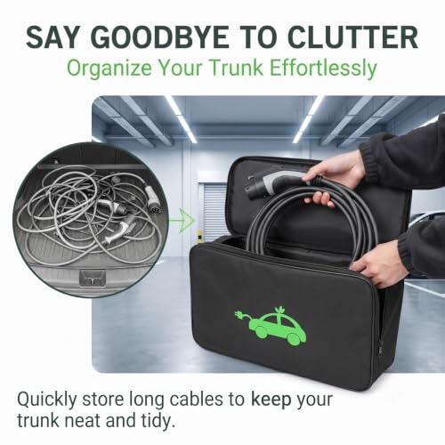 Car Tools Cable Bags, Auto Jumper Cable Bag, Heavy Duty Water Resistant Tools Box, Cables Cord Hoses Storage & Organizer for EV Charging Cables Extensions (Black)
