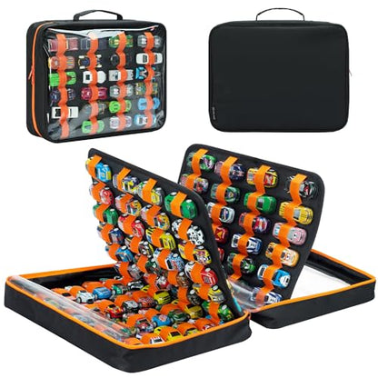 Toy Car Storage Case, Diecast Display Case 124 Slots (Black) | Fits 1:64 diecast cars. Cars not included. Portable case for collectors and kids. Holds 124.