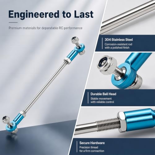 2 Pcs RC Toy Push Rod, M3x25mm Tie Rods Blue Ball Head Joint | 51mm Length, 304 Servo Linkage Link Rods, Double Aluminum Alloy Ball Head, for RC Cars, Planes, Helicopters, DIY Models - color: M3×25mm Rod