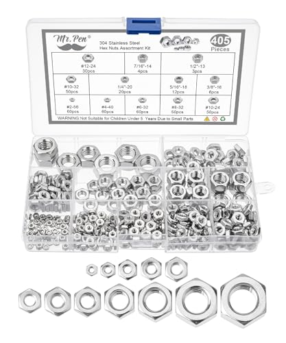 Mr. Pen- SAE Hex Nuts Assortment Kit, 405 pcs, Stainless Steel