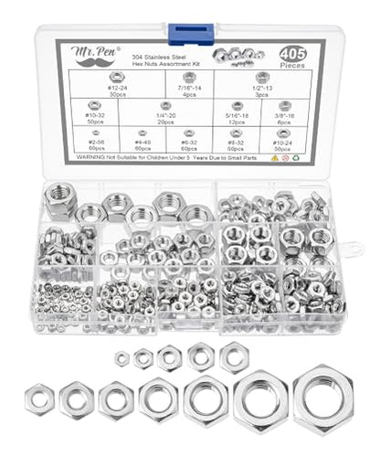 Mr. Pen- SAE Hex Nuts Assortment Kit, 405 pcs, Stainless Steel