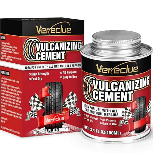 Chemical Vulcanizing Cement 3.4FL.Oz, All Purpose Tire Repair Rubber Glue, Dry Clear Rubber Cement, Tire Patch Glue with Brush Top Can for Car, Motorcycle, Bike Tires