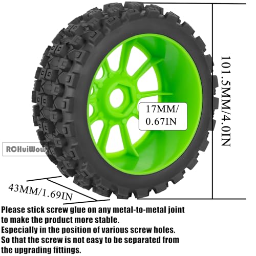RC Buggy Tires 17mm Hex Wheels and Tires for 1/8 Scale Car Typhon 3S 6S,HSP Off-Road,Kyosho MP10,1/8 Scale RC Buggy Wheels & Rubber Tires,Green - color: Green(4pcs)