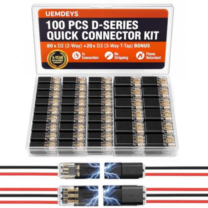 100Pcs Quick Disconnect Wire Connectors Kit, 80x 2-Pin & 20x 3-Pin Double Wire Plug-in Connectors with Locking Buckle, Electrical Connectors for LED Strip Lights, Automotive (Storage Box)