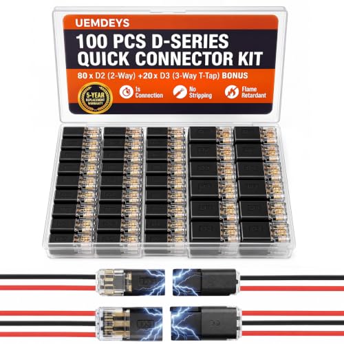 100Pcs Quick Disconnect Wire Connectors Kit, 80x 2-Pin & 20x 3-Pin Double Wire Plug-in Connectors with Locking Buckle, Electrical Connectors for LED Strip Lights, Automotive (Storage Box)