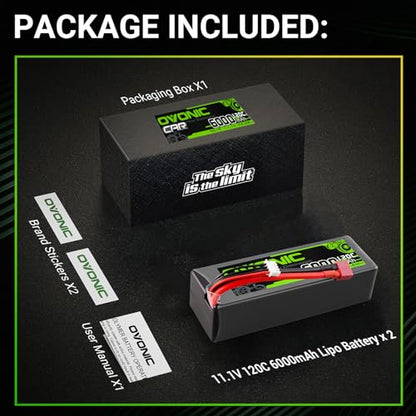 OVONIC 3S LiPo Battery 11.1V 6000mAh 120C with T-Style Connector for RC Car RC Truck Airplane Helicopter Boat Car Racing RC Hobby (2 Packs)