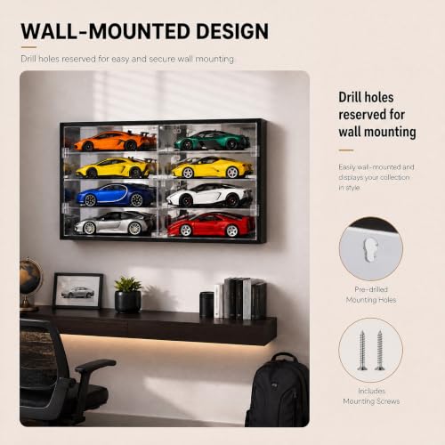 Juexica 1: 24 Clear Acrylic Toy Car Display Case 18 Grids Toy Race Car Display Show Box Diecast Case Wall Mounted Vehicles Shelf for Storage, Christmas Mini Model Figure Lover Gifts - size: 18 Grids