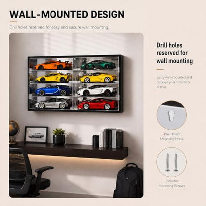 Juexica 1: 24 Clear Acrylic Toy Car Display Case 18 Grids Toy Race Car Display Show Box Diecast Case Wall Mounted Vehicles Shelf for Storage, Christmas Mini Model Figure Lover Gifts - size: 18 Grids
