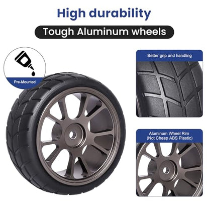 GoHooby 2.55in Rubber Tires&12mm Hex Wheel Rims Pre-Mounted Set, Compatible with Traxxas Tamiya 1/10 RC On-Road Touring Car (Color 2) - color: Color 2