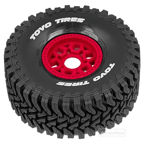 RC Wheels and Tire for 1/8 Maxx Slash 6S Short Course Truck(102076-4),All-Terrain Rubber Tyres w/Foam Insert,Replacement for #10272,Red - color: Red(4pcs)