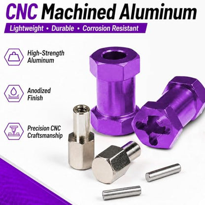 4PCS 12mm Hex Hub 20mm Aluminum Extension Hex for Axial SCX10 D90 90046 | 20mm CNC Wheel Hex Extenders for 1/10 RC Crawlers Redcat Gen7/Gen8 CC01 RC4WD Wider Stance & Tire Clearance with M4 Nuts Pins - color: Purple