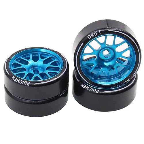 4PCS 27Mm Hard Drift Metal Wheel Rim Tyres Compatible with Wltoys 284131 K969 K979 K989 Kyosho Mini-Z 1/28 RC Car Parts（Blue） - color: Blue