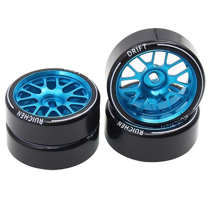 4PCS 27Mm Hard Drift Metal Wheel Rim Tyres Compatible with Wltoys 284131 K969 K979 K989 Kyosho Mini-Z 1/28 RC Car Parts（Blue） - color: Blue