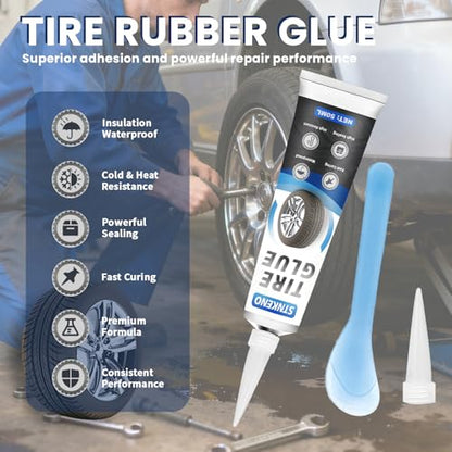 Tire Repair Glue Kit for Car, 3.53 Oz Tire Repair Adhesive | Waterproof & Heat-Resistant - Black Sidewall Rubber Cement for Car, Ideal for Tires Surface Cracks and Detachment