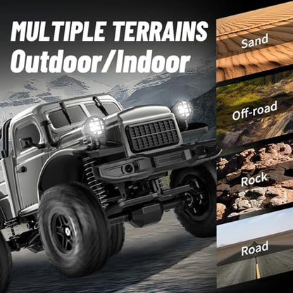 1:18 Scale All Terrain Remote Control Car, 2.4 GHz 4WD RC Rock Crawler with LED Lights, 12KPH Off-Road Pickup Truck Vehicle Toys RTR Gift for Adults - color: Red, size: 2 Battery